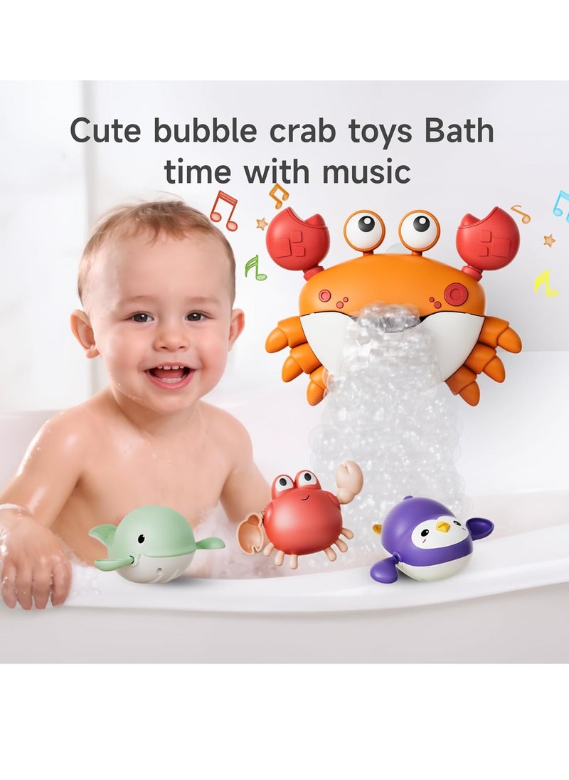 Crab Bubble Machine Bath Toy with 3 Pack Wind-up Poor Toys, Automatic Bubble Maker Baby Bath Toys, Blow Bubbles and Plays Children’s Songs, Birthday Gift for Kids