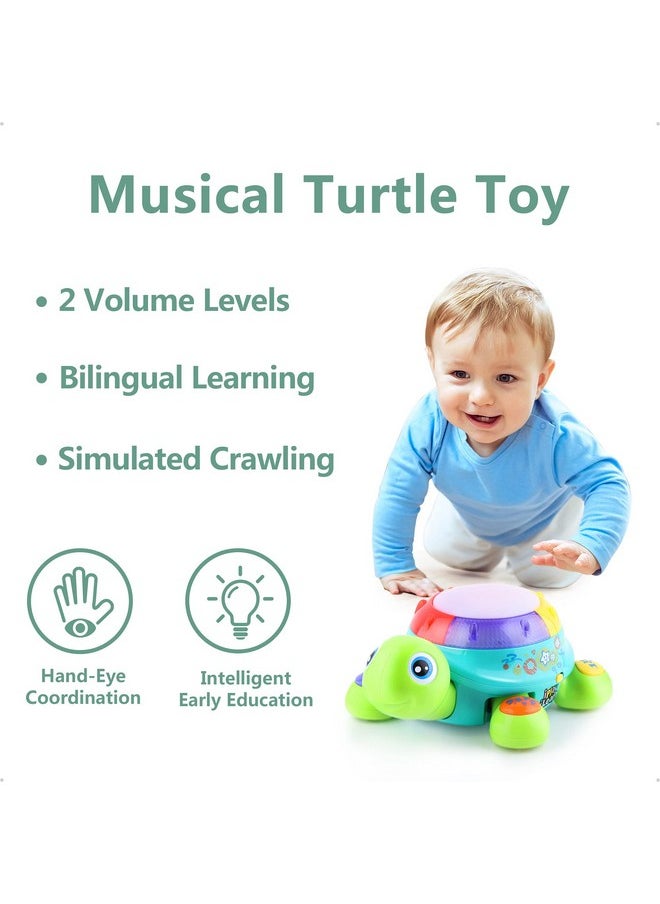 Baby Musical Turtle Toy, Infant Crawling Toys Light Sound, Toddler Spanish English Bilingual Learning Educational, Birthday Gift Stocking Stuffer 6 9 12 18 Month 1 2 3 Year Old Boy Girl