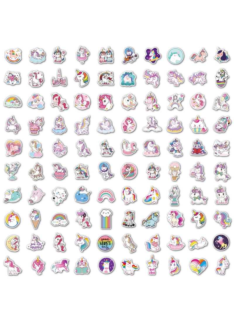 100 PCS Cute Unicorn Stickers Pack Waterproof Vinyl Unicorn Stickers for Water Bottles Notebooks Laptops Phone Pad Colorful Girly Decals for Girls Teens Adults