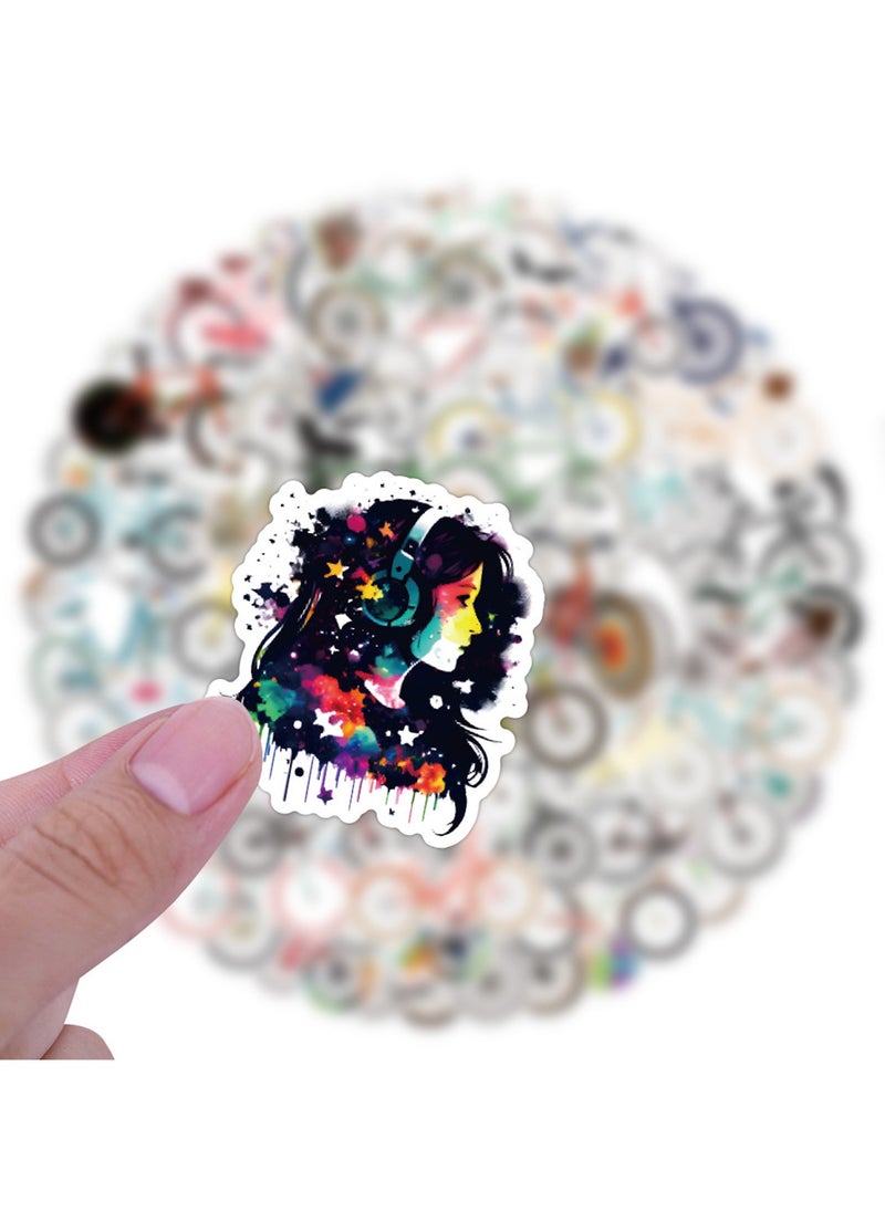 100Pcs Music Stickers Waterproof Vinyl Music Scrapbook Sticker Decal for Water Bottle Laptop Skateboard Guitar Scrapbooking Helmet Car Luggage