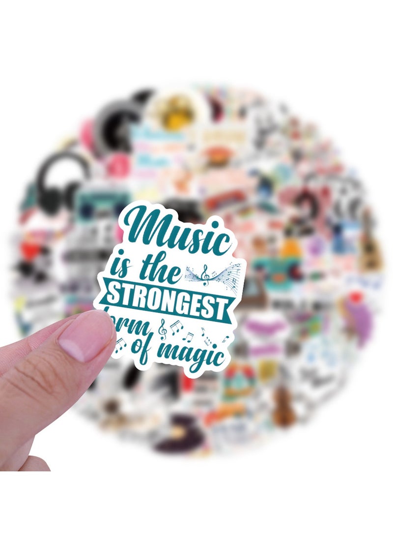 100Pcs Music Stickers Waterproof Vinyl Music Scrapbook Sticker Decal for Water Bottle Laptop Skateboard Guitar Scrapbooking Helmet Car Luggage