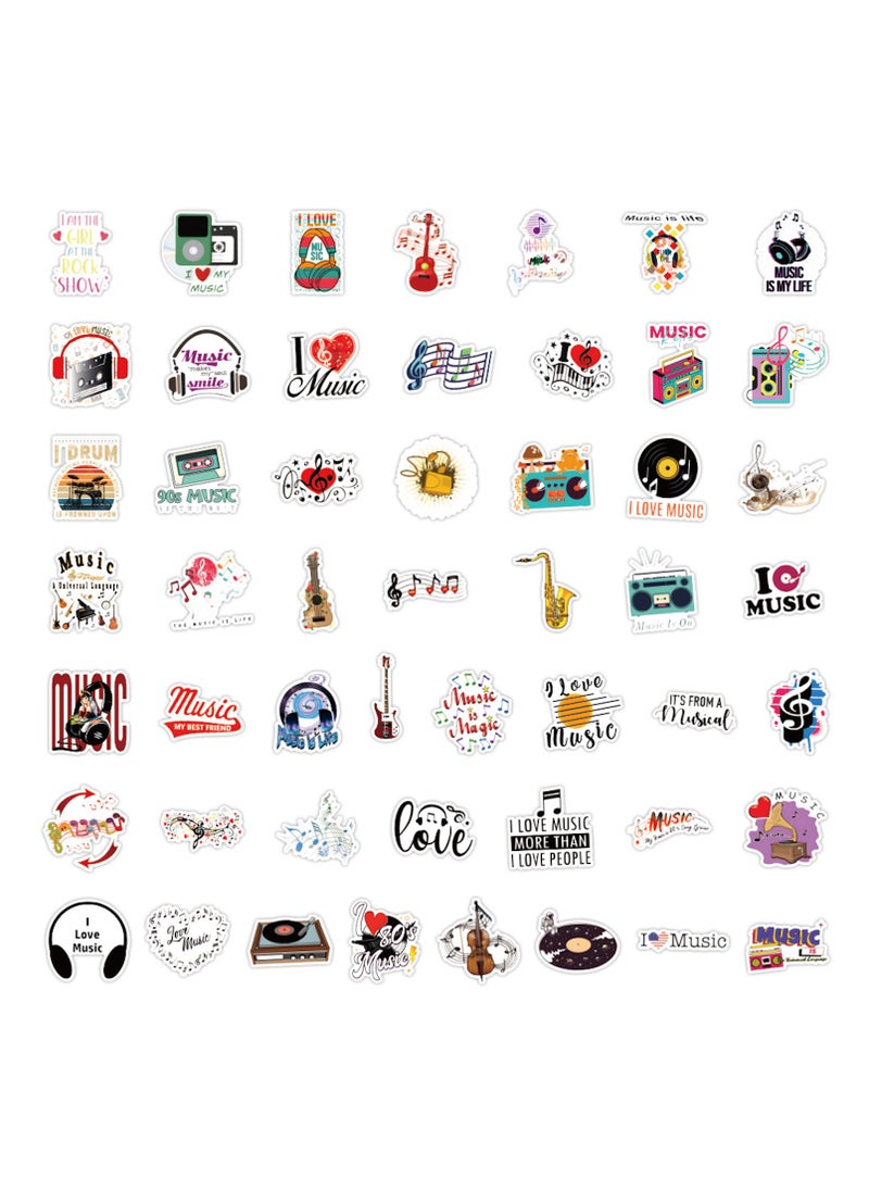 100Pcs Music Stickers Waterproof Vinyl Music Scrapbook Sticker Decal for Water Bottle Laptop Skateboard Guitar Scrapbooking Helmet Car Luggage