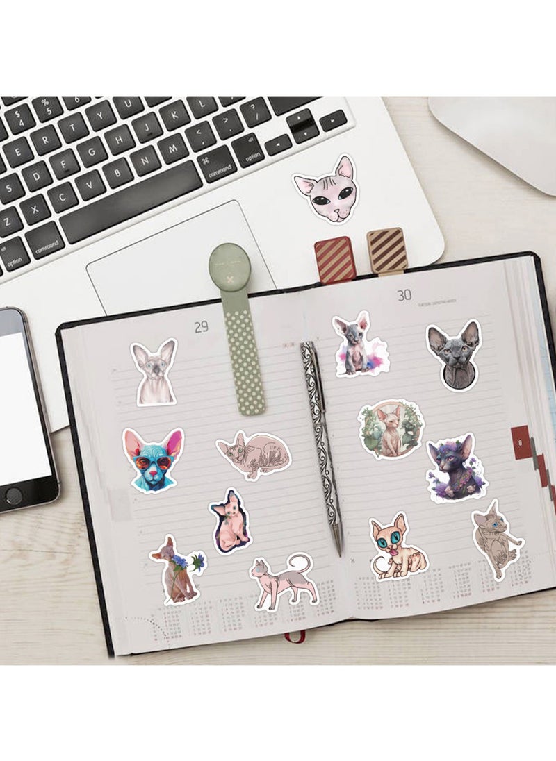 Cute Sphynx Cat Stickers 110Pcs Vinyl Waterproof Hairless Kitty Animal Stickers for Laptops Water Bottles Scrapbook