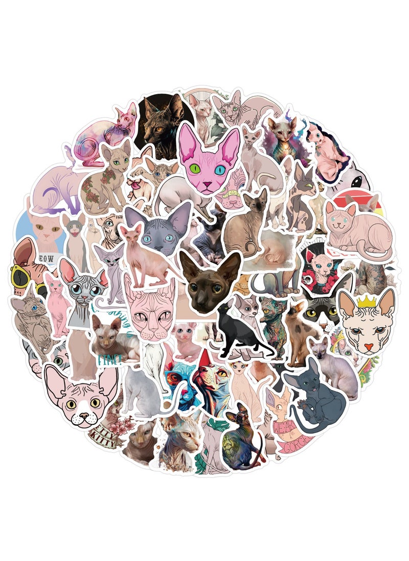 Cute Sphynx Cat Stickers 110Pcs Vinyl Waterproof Hairless Kitty Animal Stickers for Laptops Water Bottles Scrapbook