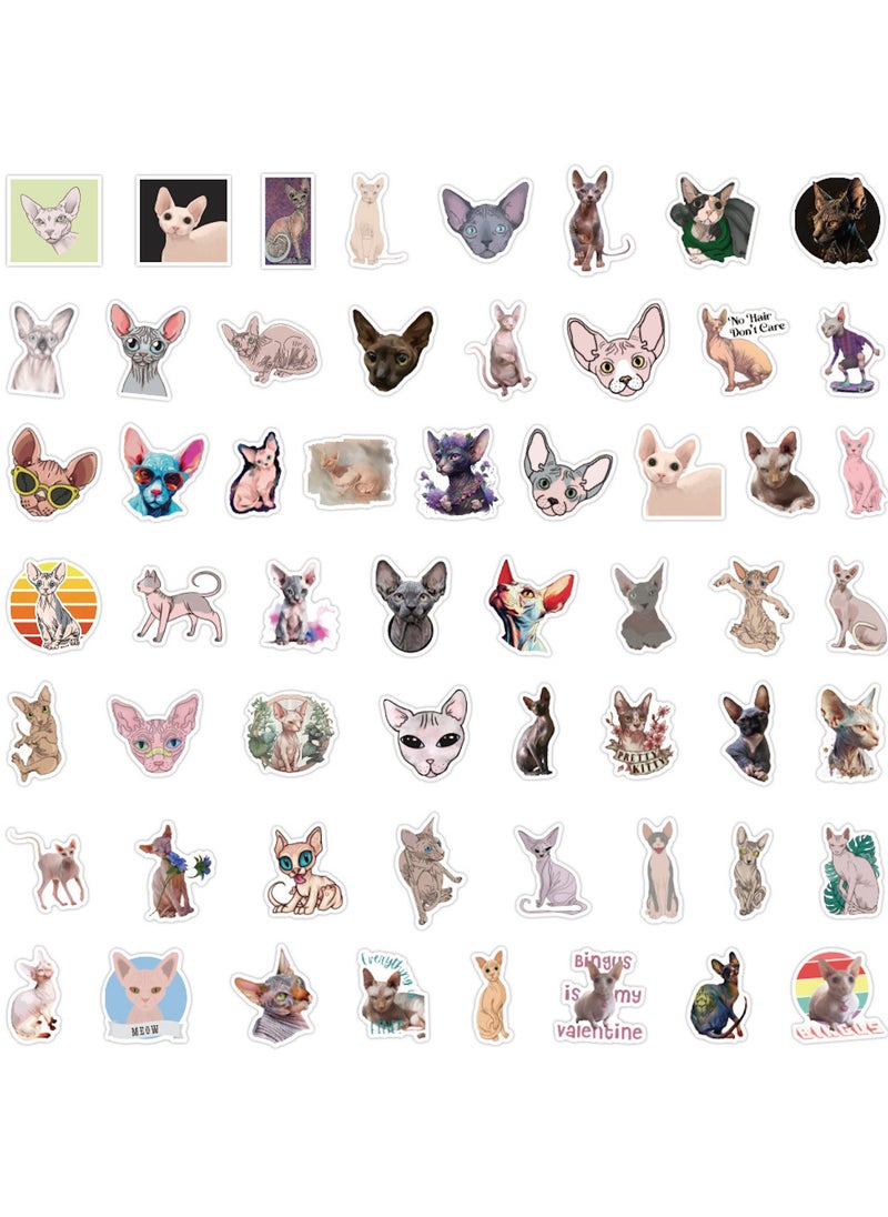 Cute Sphynx Cat Stickers 110Pcs Vinyl Waterproof Hairless Kitty Animal Stickers for Laptops Water Bottles Scrapbook