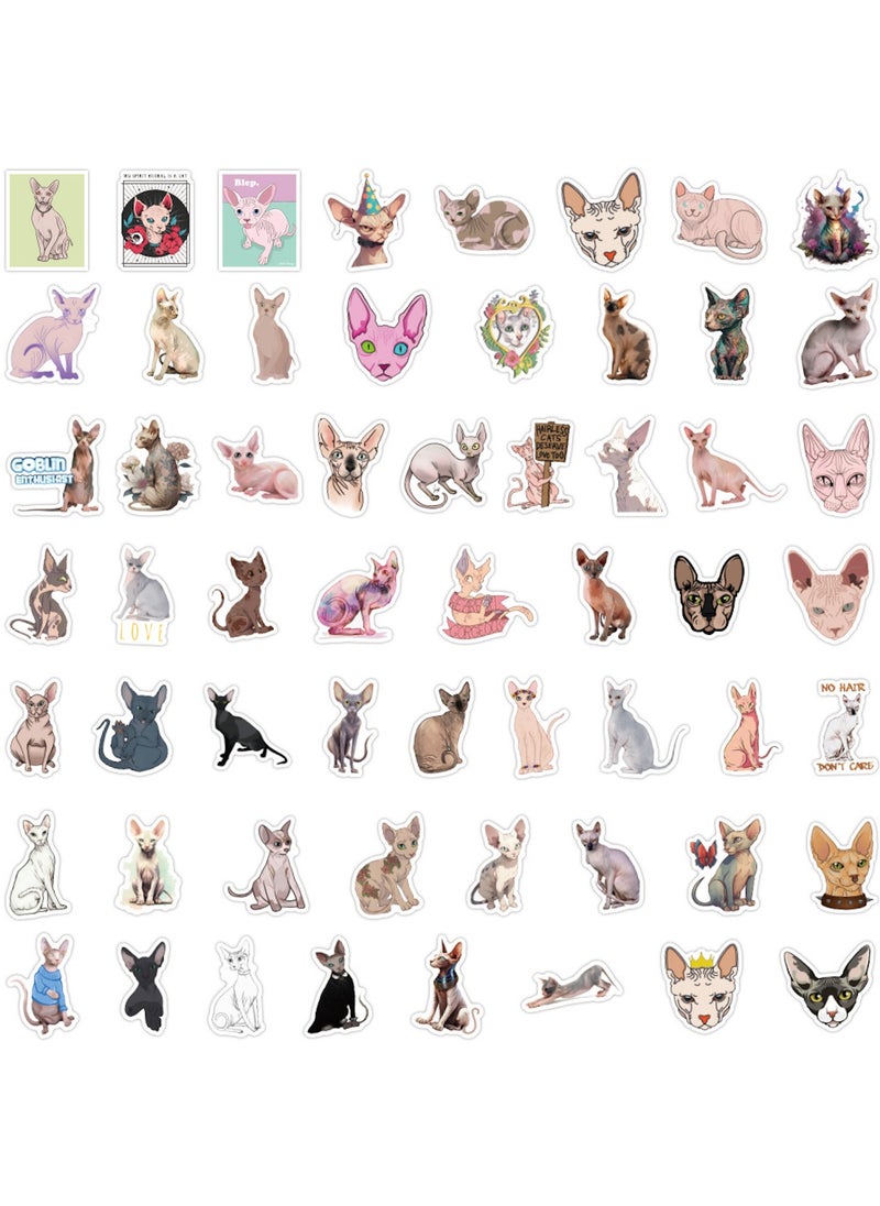 Cute Sphynx Cat Stickers 110Pcs Vinyl Waterproof Hairless Kitty Animal Stickers for Laptops Water Bottles Scrapbook