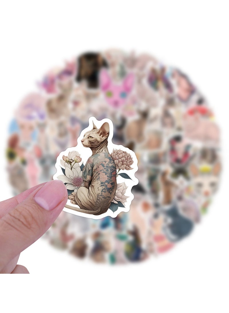 Cute Sphynx Cat Stickers 110Pcs Vinyl Waterproof Hairless Kitty Animal Stickers for Laptops Water Bottles Scrapbook