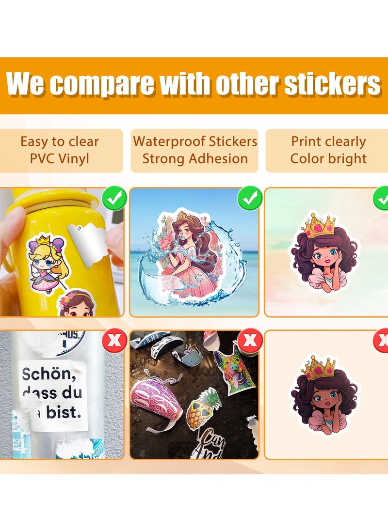 100Pcs Cartoon Princess Stickers for Water Bottles Vinyl Waterproof Cute Cartoon Girls Stickers for Kids Girls Kawaii Rewards Decals for Laptop Hydroflask Scrapbooking