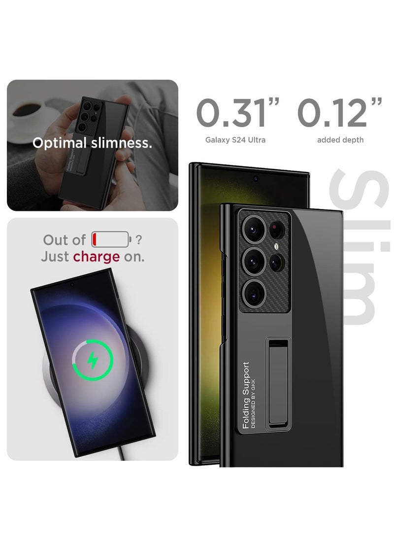 Slim Case for Samsung Galaxy S25 Ultra Case with Kickstand, Raised Full Camera Protector Hard PC Clear Anti-Yellow Thin Anti-Scratch Shockproof Phone Case for S25 Ultra Case Stand (Clear)