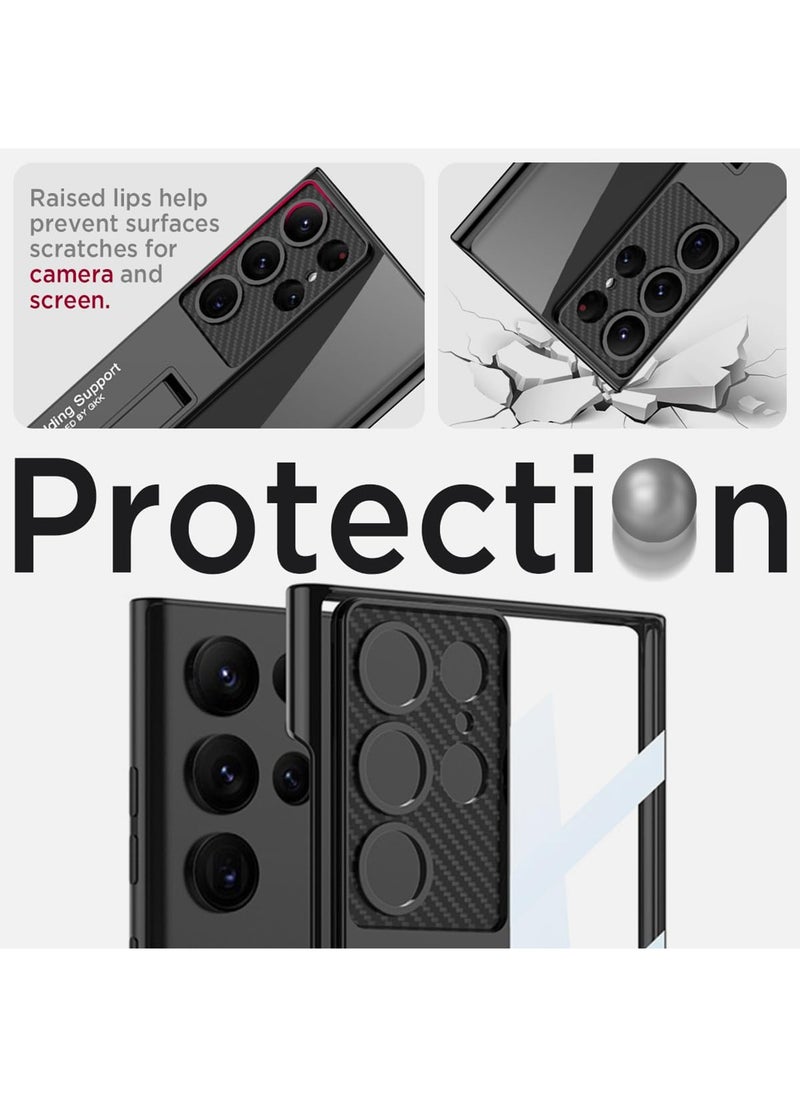 Slim Case for Samsung Galaxy S25 Ultra Case with Kickstand, Raised Full Camera Protector Hard PC Clear Anti-Yellow Thin Anti-Scratch Shockproof Phone Case for S25 Ultra Case Stand (Clear)