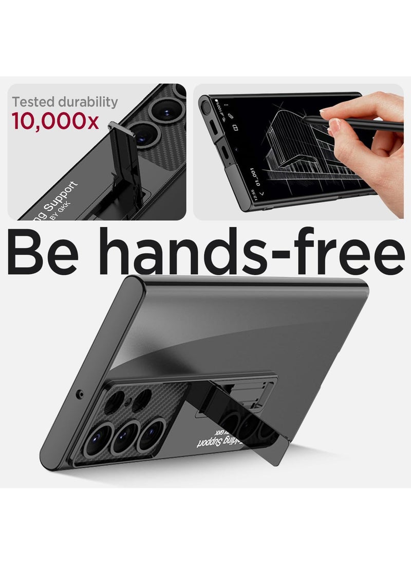 Slim Case for Samsung Galaxy S25 Ultra Case with Kickstand, Raised Full Camera Protector Hard PC Clear Anti-Yellow Thin Anti-Scratch Shockproof Phone Case for S25 Ultra Case Stand (Clear)