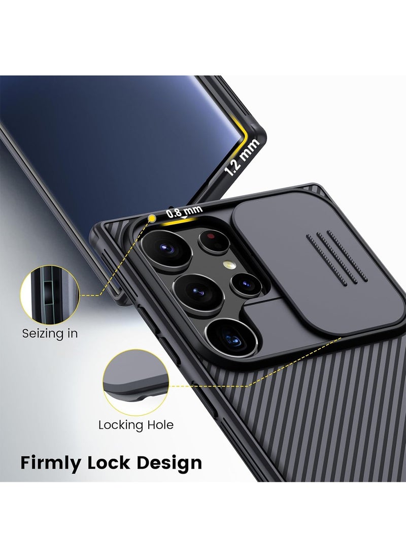 For Samsung Galaxy S25 Ultra Case, Camera Lens Protection Slide Cover, TPU Shockproof Airbag Bumper Mobile Phone Back Cover, Slim Fit Anti-Fingerprint Case (Black)