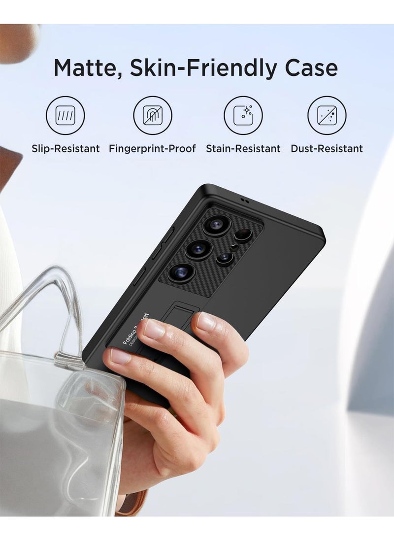 for Samsung Galaxy S25 Ultra Case Hard Matte PC Curved All-Inclusive Cover Builti-in Shockproof Kickstand Case for Samsung Galaxy S25 Ultra (Black)