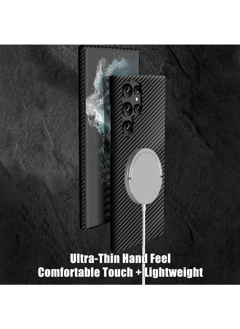 Case for Samsung Galaxy S25 Ultra Case Compatible with Mag-safe, Ultra Slim Carbon Fiber Texture Case, Galaxy S25 Ultra 5G Thin Hard PC Magnetic Protective Case (Black)