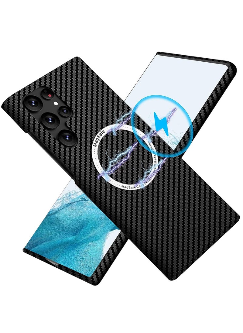 Case for Samsung Galaxy S25 Ultra Case Compatible with Mag-safe, Ultra Slim Carbon Fiber Texture Case, Galaxy S25 Ultra 5G Thin Hard PC Magnetic Protective Case (Black)
