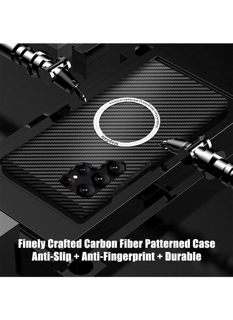 Case for Samsung Galaxy S25 Ultra Case Compatible with Mag-safe, Ultra Slim Carbon Fiber Texture Case, Galaxy S25 Ultra 5G Thin Hard PC Magnetic Protective Case (Black)