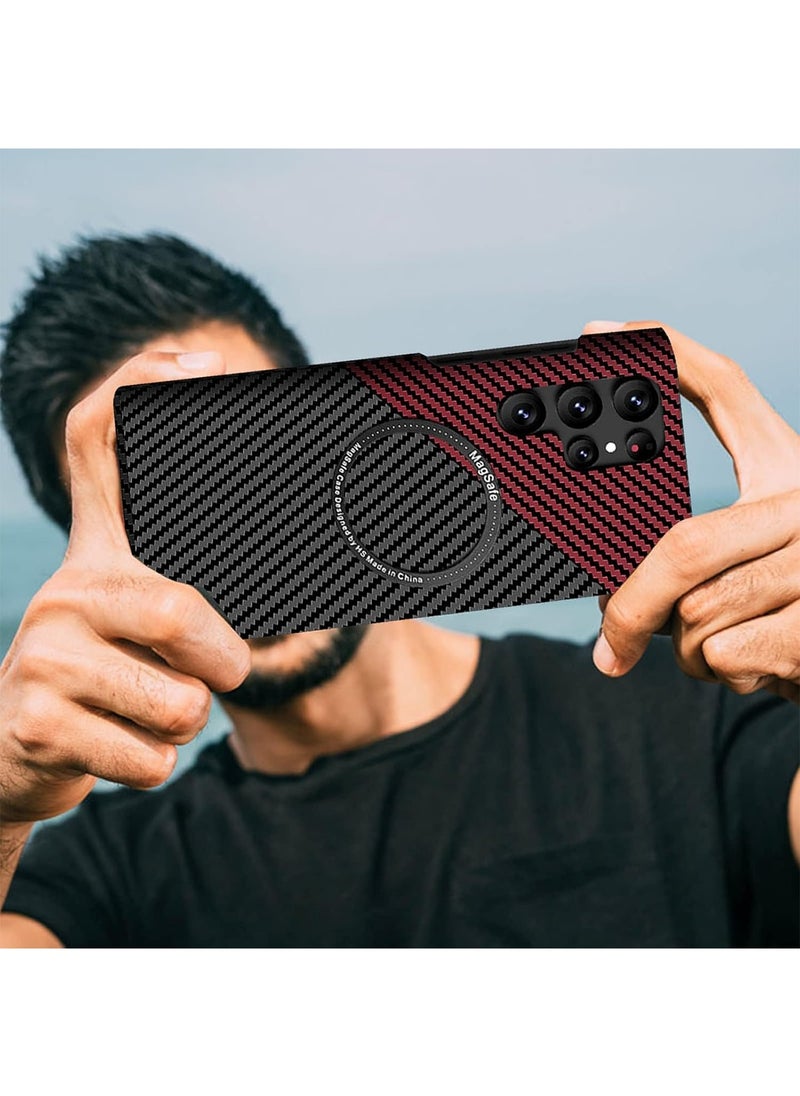Case for Samsung Galaxy S25 Ultra Case Compatible with Mag-safe, Ultra Slim Carbon Fiber Texture Case, Galaxy S25 Ultra 5G Thin Hard PC Magnetic Protective Case (Black)
