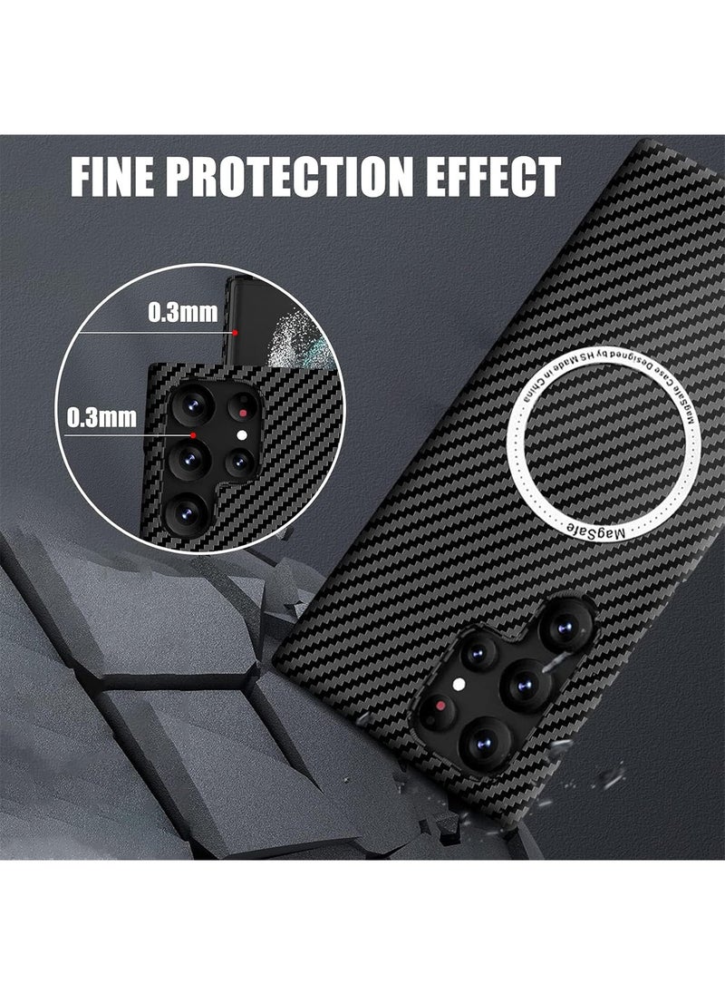 Case for Samsung Galaxy S25 Ultra Case Compatible with Mag-safe, Ultra Slim Carbon Fiber Texture Case, Galaxy S25 Ultra 5G Thin Hard PC Magnetic Protective Case (Black)