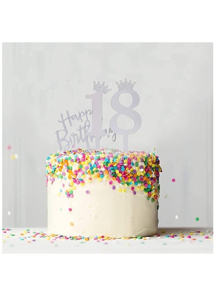 Premium Acrylic Happy Birthday Cake Toppers Set of 11 - Featuring Numbers 0-9 u0026 Elegant Crown Design for Wedding Anniversaries, Birthday Parties u0026 Celebrations