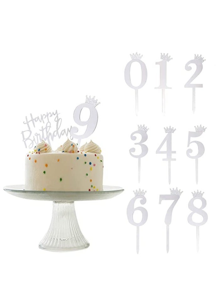 Premium Acrylic Happy Birthday Cake Toppers Set of 11 - Featuring Numbers 0-9 u0026 Elegant Crown Design for Wedding Anniversaries, Birthday Parties u0026 Celebrations