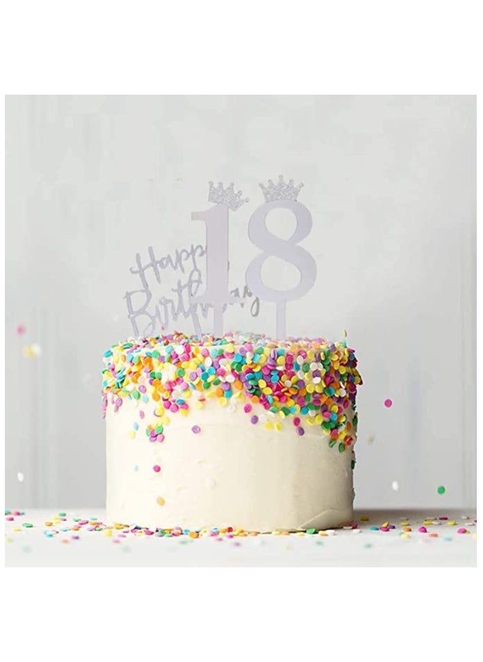 Acrylic Happy Birthday Cake Toppers Set of 11 - Includes Numbers 0-9 and Crown Design for Wedding Anniversaries or Birthday Party Decorations