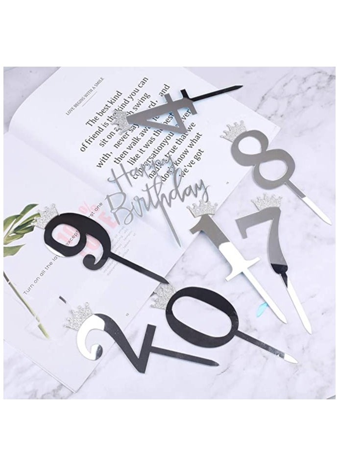 Acrylic Happy Birthday Cake Toppers Set of 11 - Includes Numbers 0-9 and Crown Design for Wedding Anniversaries or Birthday Party Decorations
