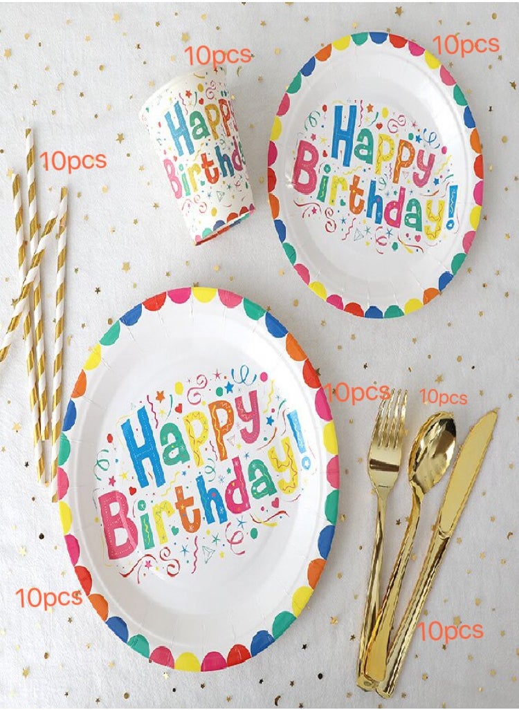 Happy Birthday Party Supplies Include Plates, Cups, Napkins, Spoons, Forks, Knives for Boys and Girls Party Supplies and Decorations (70 Pieces Happy Birthday Set)