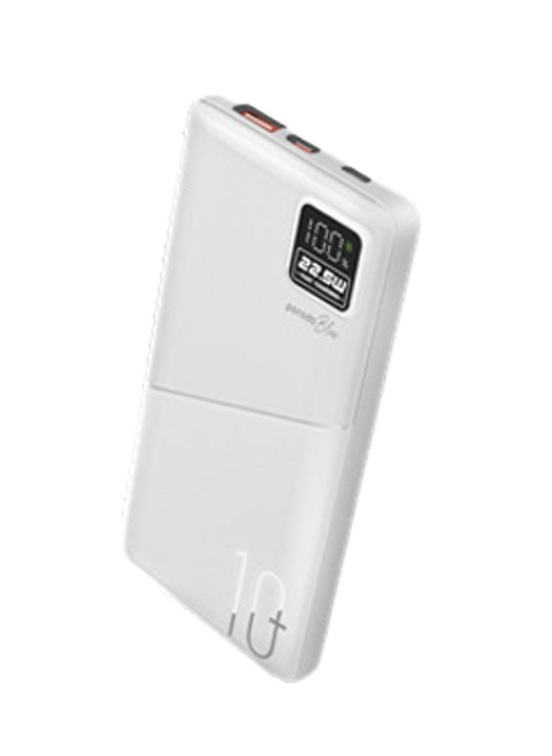 Quick Charge Power Bank with USB-A & USB-C Outputs, 10000mAh Battery Capacity, Digital Display, 20W Power Delivery - White