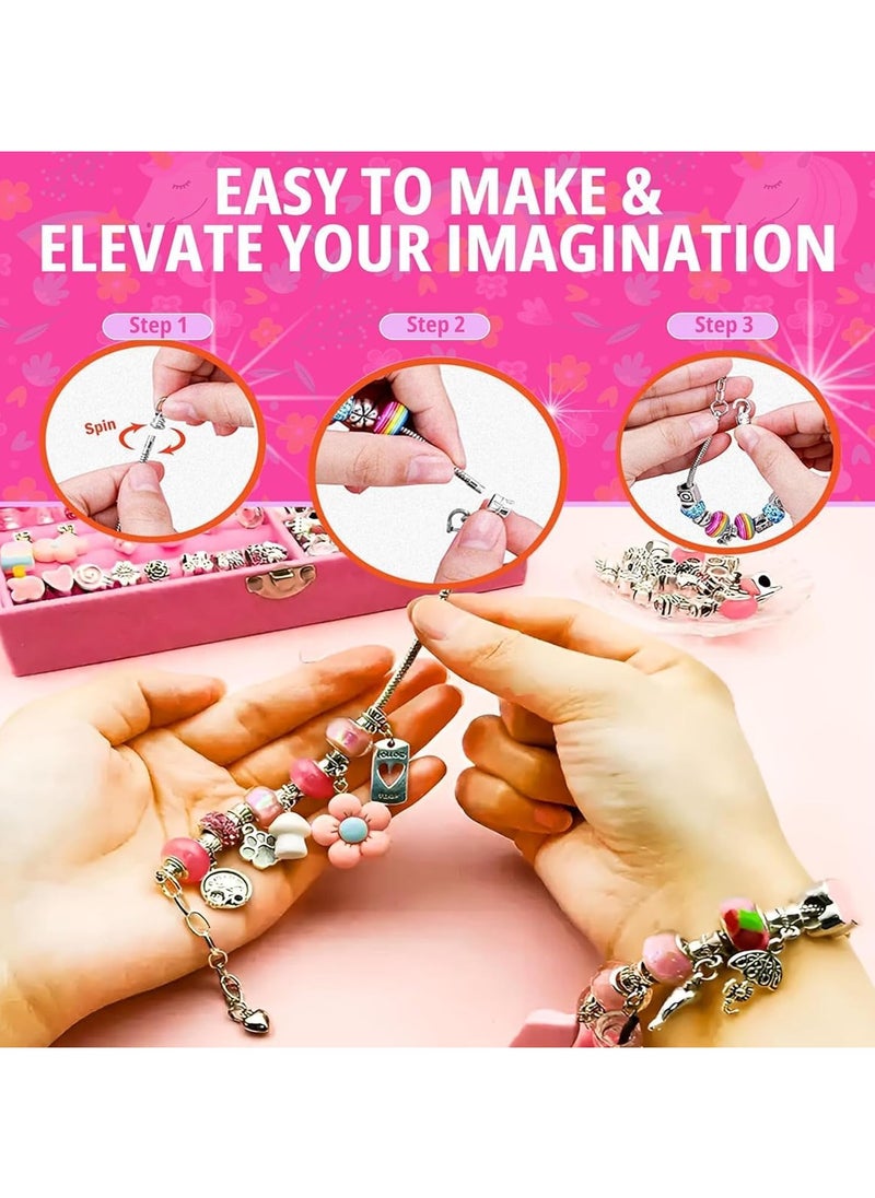 Bracelet Making Kit for Girls, Charm Bracelets Kit with 66pcs Beads with Jewelry Box, Elegant Clay Set for DIY Craft, Learning Toy Gift for Adolescent u0026 Kids, for 8-12 Years Old