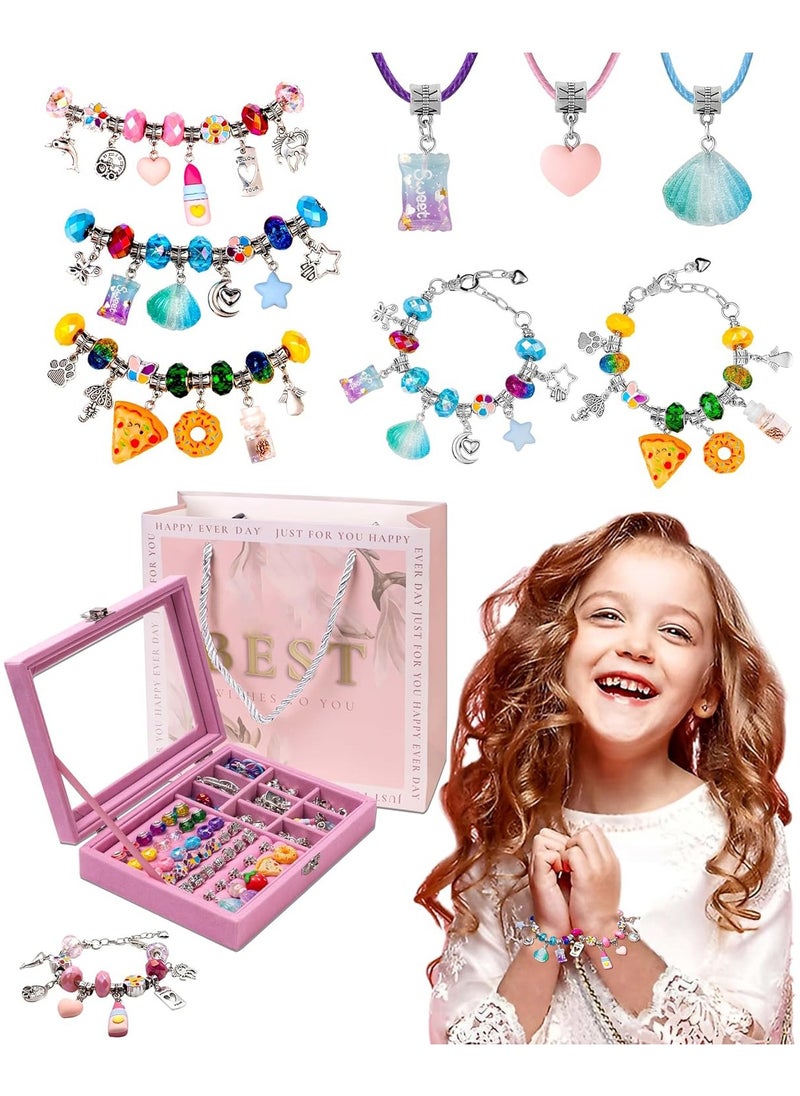 Bracelet Making Kit for Girls, Charm Bracelets Kit with 66pcs Beads with Jewelry Box, Elegant Clay Set for DIY Craft, Learning Toy Gift for Adolescent u0026 Kids, for 8-12 Years Old