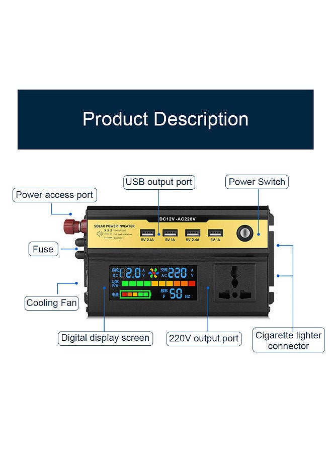 6000W Car Power Inverter LED Digital Modified Sinewave Inverter 12V to 220V Converter with AC Outlets 4 USB Charging Ports for Car Vehicle Home Laptops