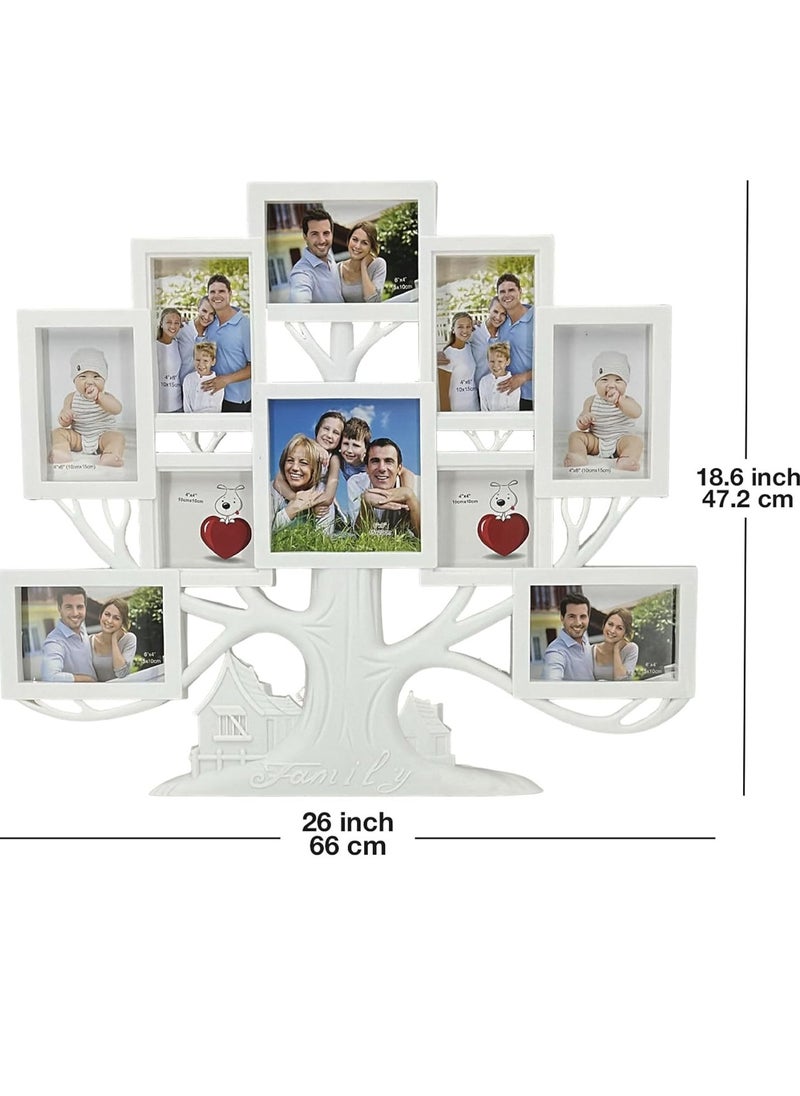 DECORHILLS Plastic Family Tree Design Multi Pictures Collage Photo with Wall Mount Display, White, 1-Pc