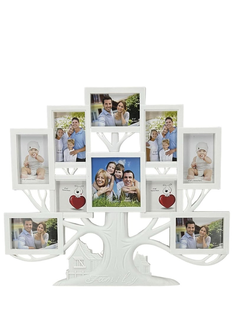 DECORHILLS Plastic Family Tree Design Multi Pictures Collage Photo with Wall Mount Display, White, 1-Pc