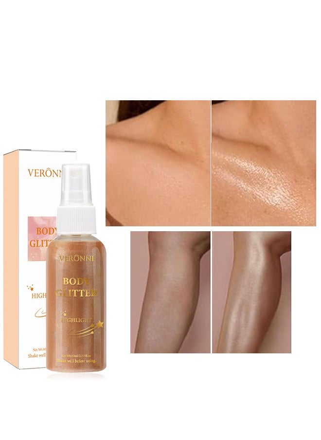 Body Glitter Highlight，Glitter Body Oil, Moisturizing Lightweight Glitter Glow Illuminator, Non-stick Body Glow Liquid Highlighter Makeup Your Skin, Smooth Liquid Spray Summer Body Illuminator - #03 Golden Brown