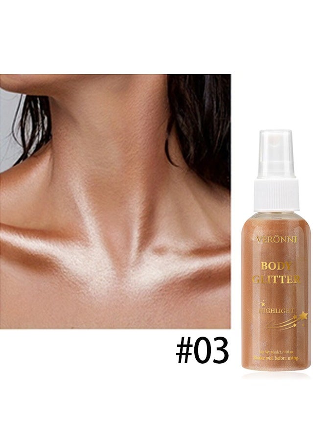 Body Glitter Highlight，Glitter Body Oil, Moisturizing Lightweight Glitter Glow Illuminator, Non-stick Body Glow Liquid Highlighter Makeup Your Skin, Smooth Liquid Spray Summer Body Illuminator - #03 Golden Brown