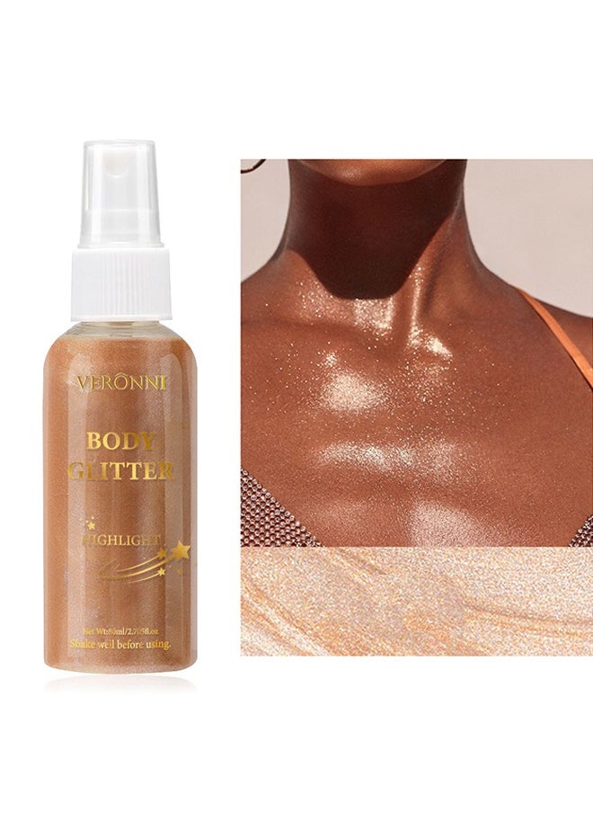 Body Glitter Highlight，Glitter Body Oil, Moisturizing Lightweight Glitter Glow Illuminator, Non-stick Body Glow Liquid Highlighter Makeup Your Skin, Smooth Liquid Spray Summer Body Illuminator - #03 Golden Brown