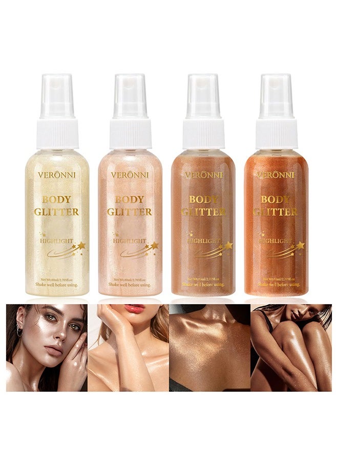 Body Glitter Highlight，Glitter Body Oil, Moisturizing Lightweight Glitter Glow Illuminator, Non-stick Body Glow Liquid Highlighter Makeup Your Skin, Smooth Liquid Spray Summer Body Illuminator - #04 Bronze Gold