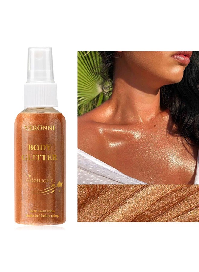 Body Glitter Highlight，Glitter Body Oil, Moisturizing Lightweight Glitter Glow Illuminator, Non-stick Body Glow Liquid Highlighter Makeup Your Skin, Smooth Liquid Spray Summer Body Illuminator - #04 Bronze Gold