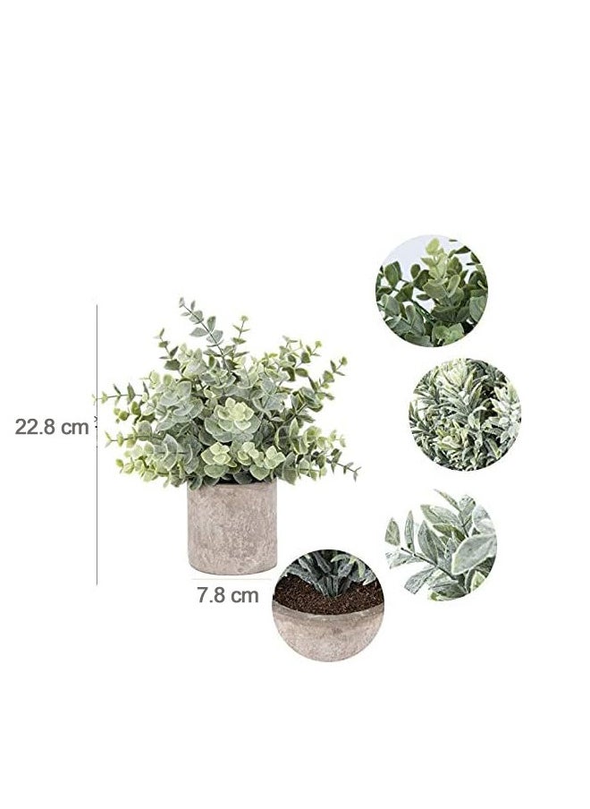 Small Artificial Plants Fake Potted Plant, Mini Artificial Plastic Eucalyptus Plants Potted Faux Plants Indoor for Desk Bathroom Bedroom Home Office Greenery Decoration 3pcs