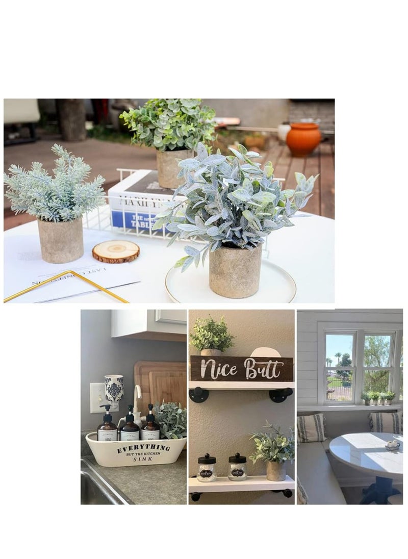 Small Artificial Plants Fake Potted Plant, Mini Artificial Plastic Eucalyptus Plants Potted Faux Plants Indoor for Desk Bathroom Bedroom Home Office Greenery Decoration 3pcs