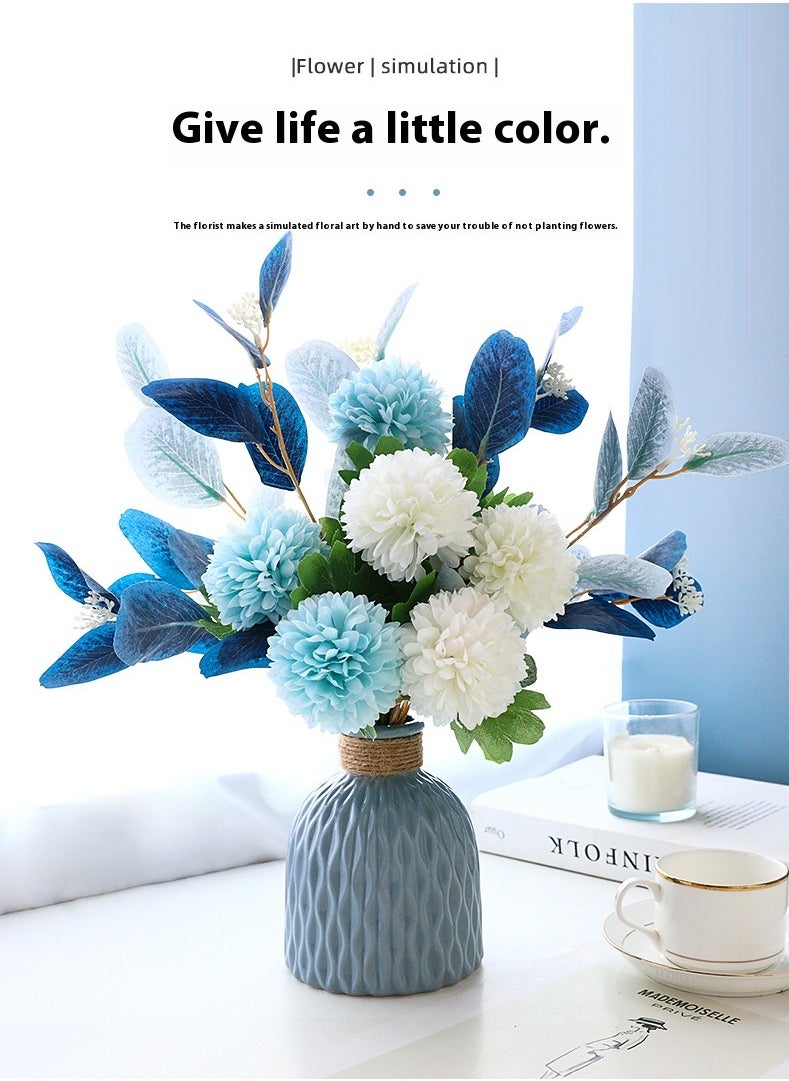 Simulated flowers(Blue colored)+vases/living room decoration/dining table decoration floral ornaments