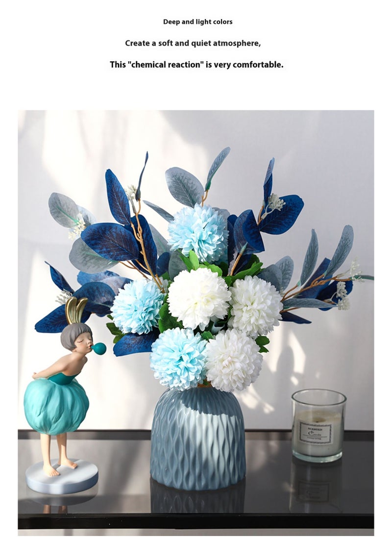 Simulated flowers(Blue colored)+vases/living room decoration/dining table decoration floral ornaments