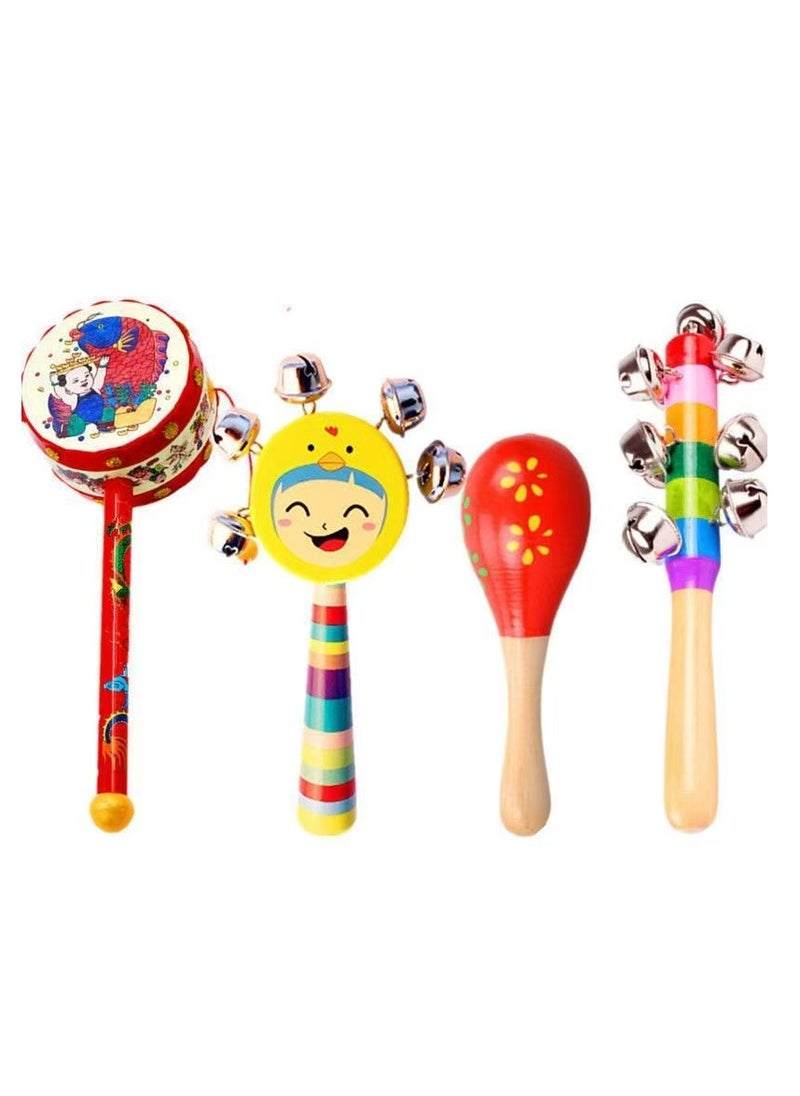 (4 in 1 set) baby toy hand bell one-year-old baby hand grasping training rattle newborn infant rattle early education sand hammer