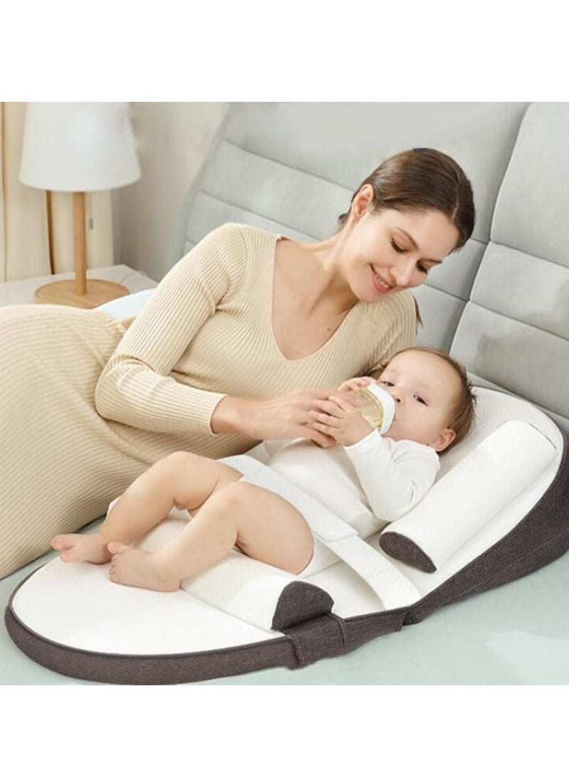 Baby Lounger Travel Bed Baby Nest Ultra Soft Anti Reflux Pillow 0 to 30 Degree Height Adjustable Relieves Vomiting Milk Intestinal Colic Side Rails