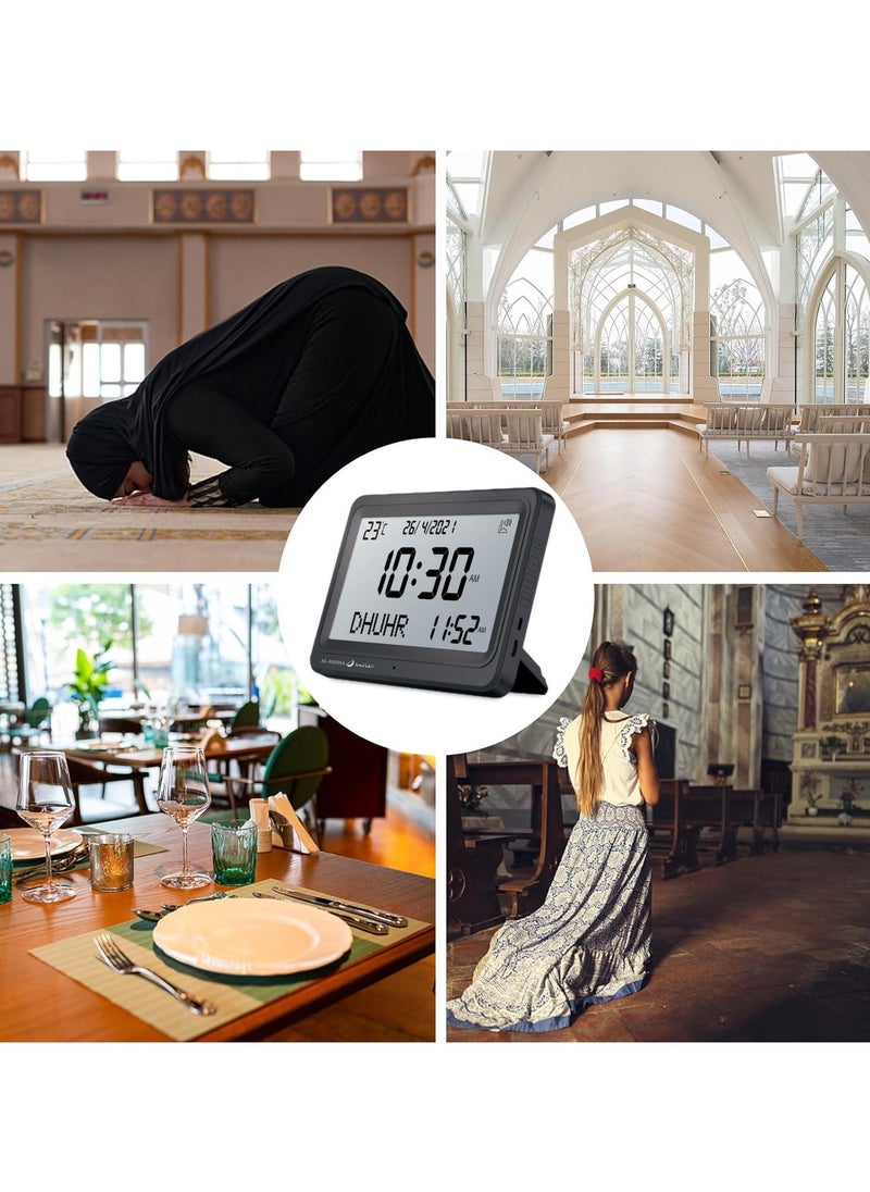 AL-FATIHA Automatic Worldwide Digital 8 Azan Prayer Sounds Islamic Wall and Desk Clock Black