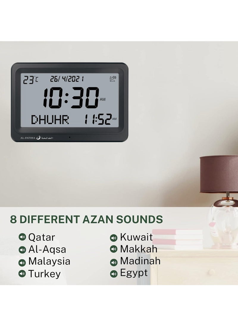 AL-FATIHA Automatic Worldwide Digital 8 Azan Prayer Sounds Islamic Wall and Desk Clock Black