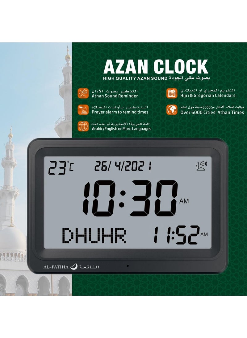 AL-FATIHA Automatic Worldwide Digital 8 Azan Prayer Sounds Islamic Wall and Desk Clock Black