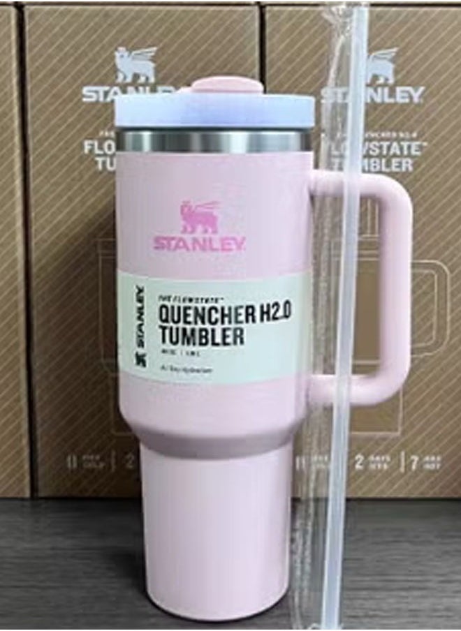 Quencher FlowState 40 oz Stainless Steel Vacuum Insulated Tumbler with Spill-Proof Lid and Reusable Straw – Perfect for Water, Iced Tea, Coffee, Smoothies, and Other Beverages – Keeps Drinks Cold for Hours