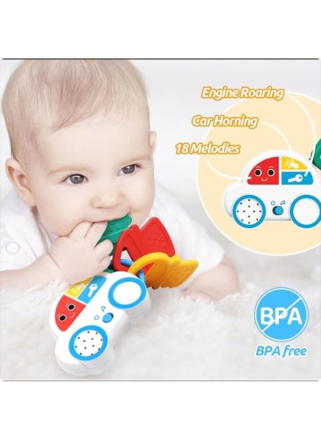 Baby Musical Toy Car, with Teether BPA Free, Touch Sound Toy for Early Learning Safe Baby Toys for 6 months+, Encouraging Auditory Deveoplment Infant Toy, Birthday Gift 1 year old