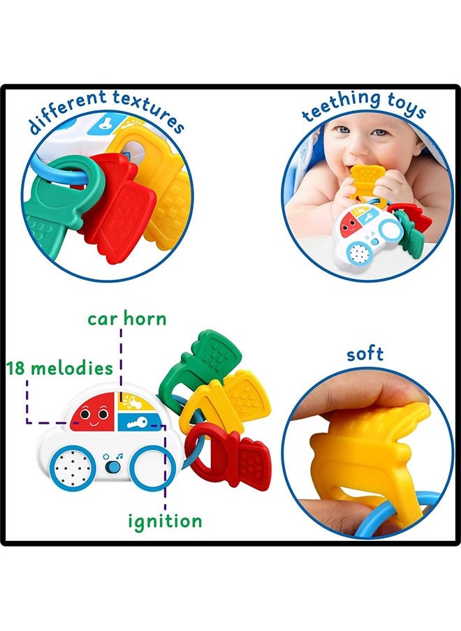 Baby Musical Toy Car, with Teether BPA Free, Touch Sound Toy for Early Learning Safe Baby Toys for 6 months+, Encouraging Auditory Deveoplment Infant Toy, Birthday Gift 1 year old